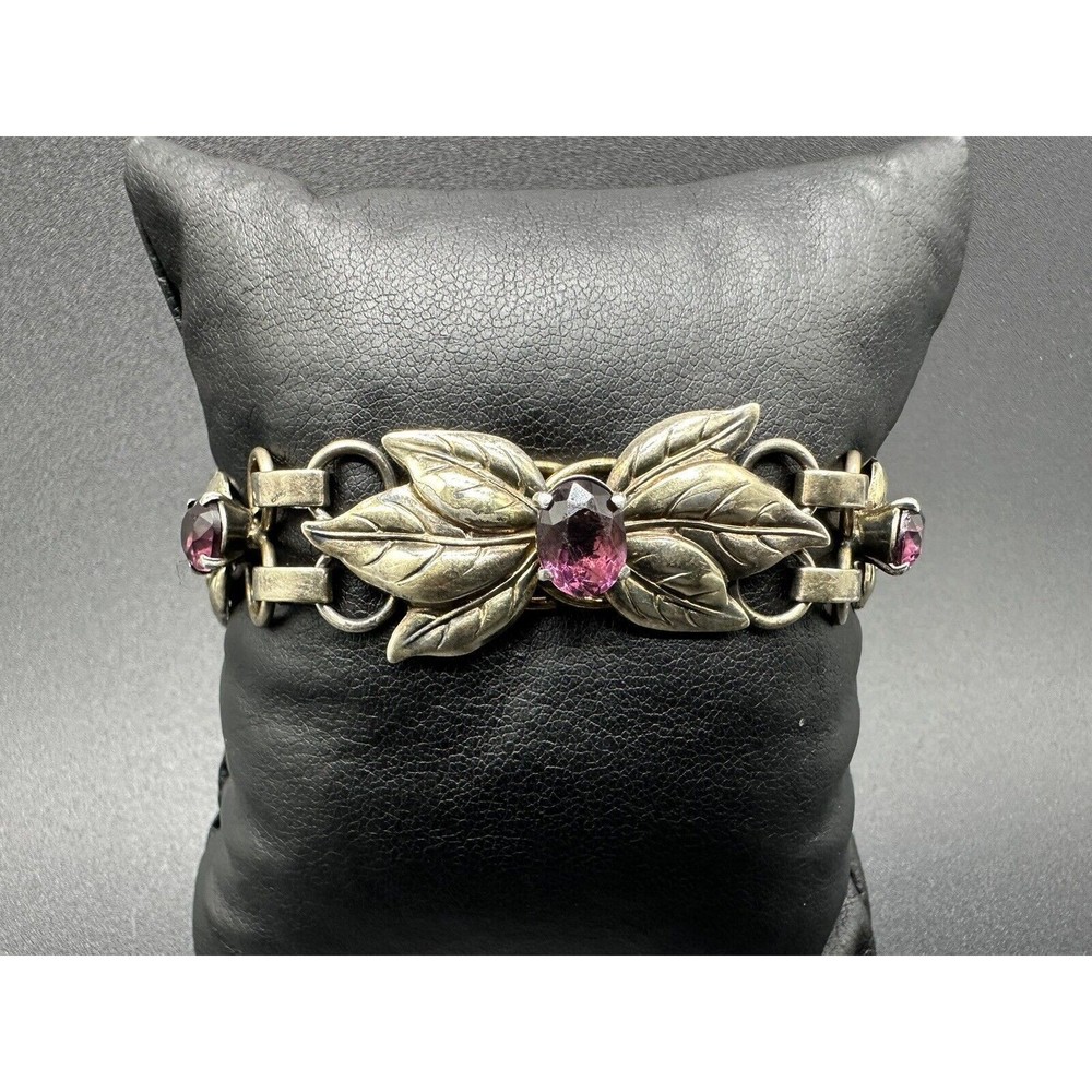 Vintage Signed Raleigh Sterling Silver Rose Yellow GF Floral 6.5” Bracelet 16G
